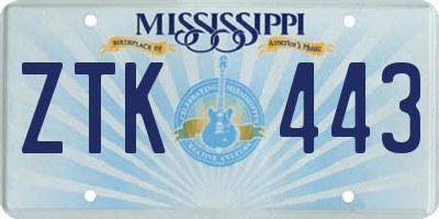 MS license plate ZTK443