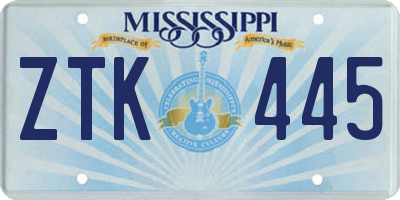 MS license plate ZTK445