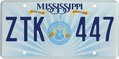 MS license plate ZTK447