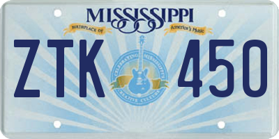 MS license plate ZTK450