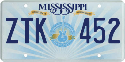 MS license plate ZTK452