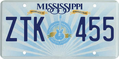 MS license plate ZTK455