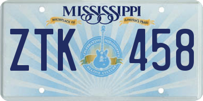 MS license plate ZTK458