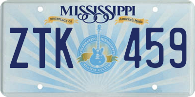 MS license plate ZTK459