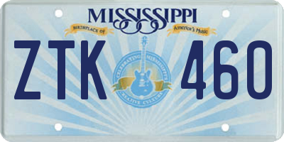 MS license plate ZTK460