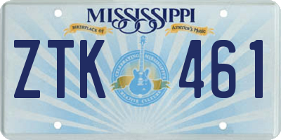 MS license plate ZTK461