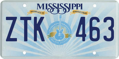 MS license plate ZTK463