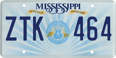 MS license plate ZTK464