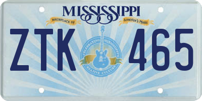 MS license plate ZTK465