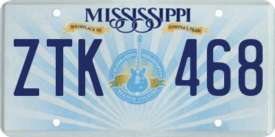 MS license plate ZTK468