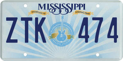 MS license plate ZTK474