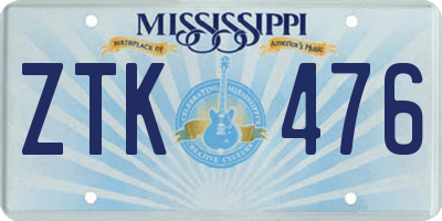 MS license plate ZTK476