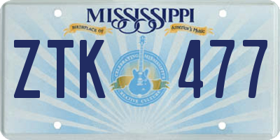 MS license plate ZTK477