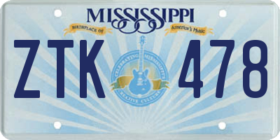 MS license plate ZTK478