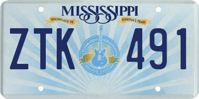 MS license plate ZTK491