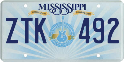 MS license plate ZTK492