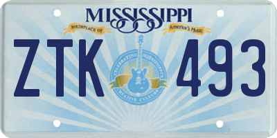MS license plate ZTK493