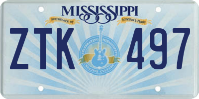 MS license plate ZTK497
