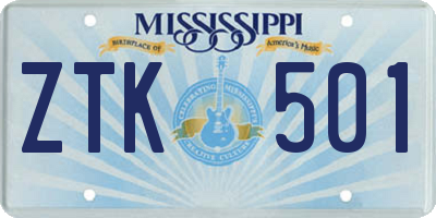 MS license plate ZTK501