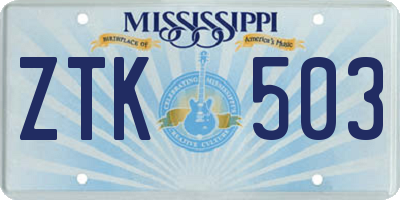MS license plate ZTK503