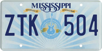 MS license plate ZTK504