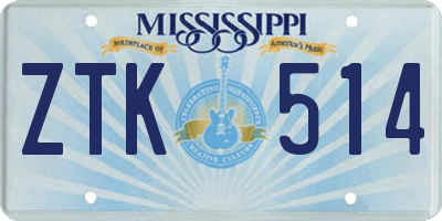 MS license plate ZTK514