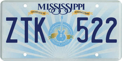 MS license plate ZTK522