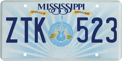 MS license plate ZTK523
