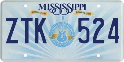 MS license plate ZTK524