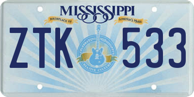 MS license plate ZTK533