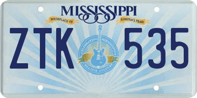 MS license plate ZTK535