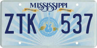 MS license plate ZTK537