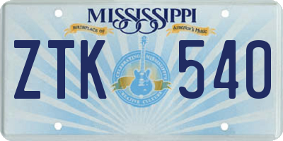 MS license plate ZTK540