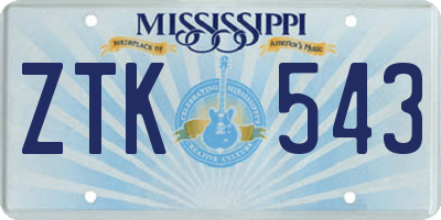 MS license plate ZTK543