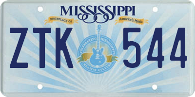 MS license plate ZTK544