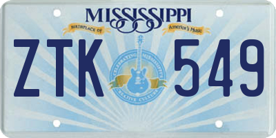 MS license plate ZTK549