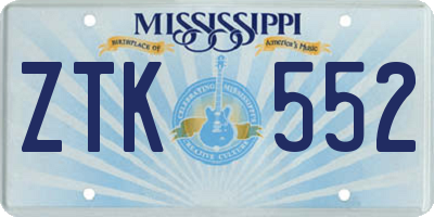 MS license plate ZTK552