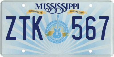 MS license plate ZTK567