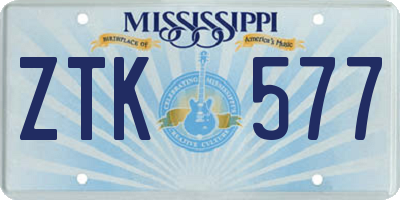MS license plate ZTK577
