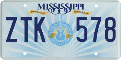 MS license plate ZTK578