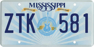 MS license plate ZTK581