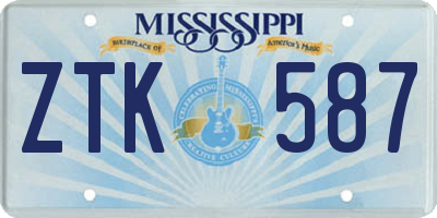MS license plate ZTK587