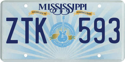 MS license plate ZTK593