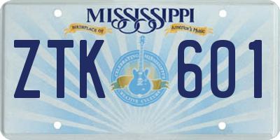MS license plate ZTK601