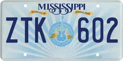 MS license plate ZTK602