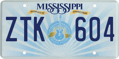 MS license plate ZTK604