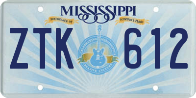 MS license plate ZTK612