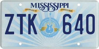 MS license plate ZTK640