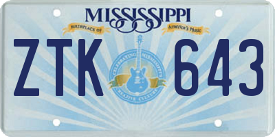 MS license plate ZTK643