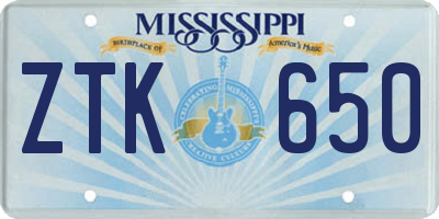 MS license plate ZTK650